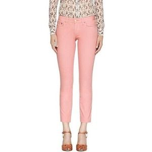 Tory Burch Alexa Cropped Skinny Jeans Toasted Pecan Pink Blush Wash Size 29